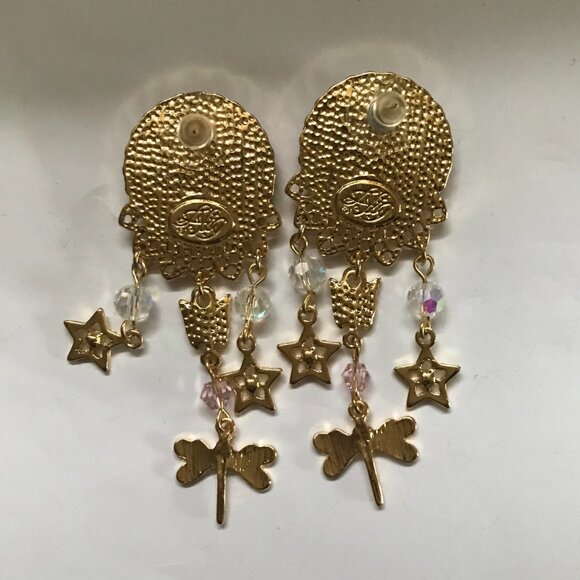 Kirks Folly AB Stone Dream Angel Stars Dragonfly Crystal Dangle Earrings - Picture 2 of 3